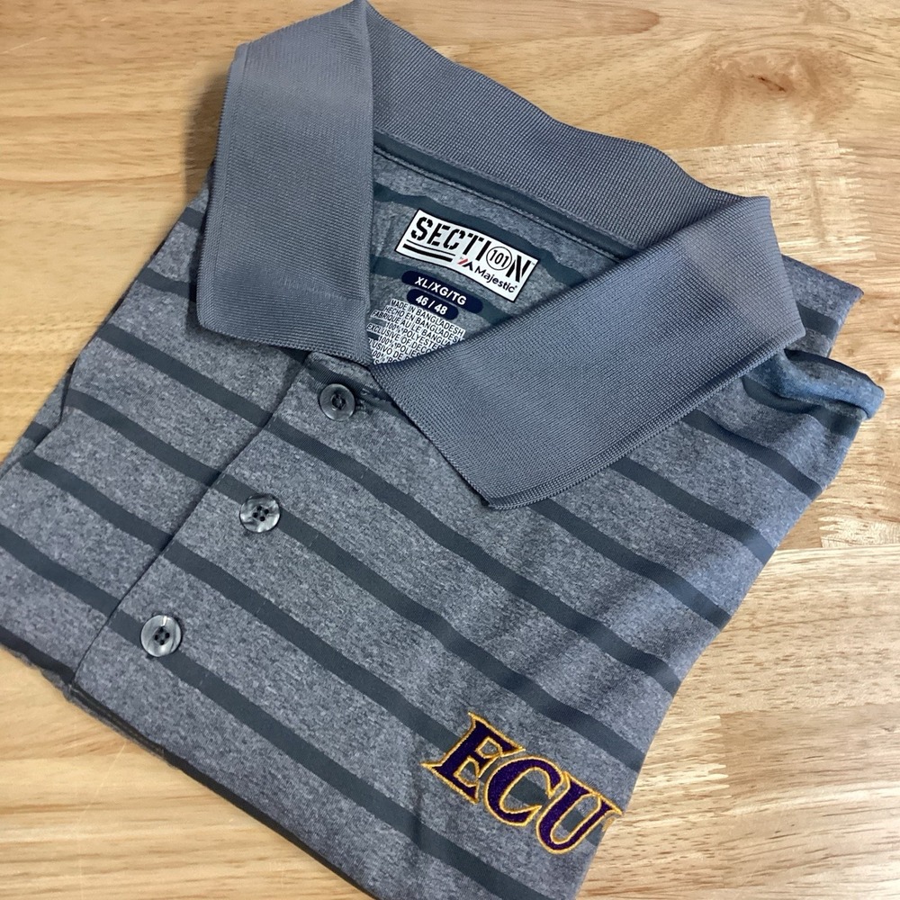 Men's majestic East Carolina Pirates Striped Short Sleeved Performance Polo XL‎